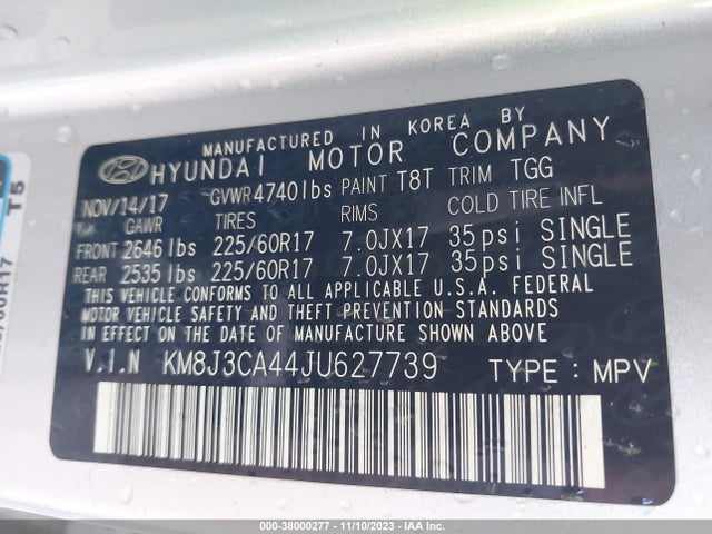2018 HYUNDAI TUCSON SEL VIN: KM8J3CA44JU627739