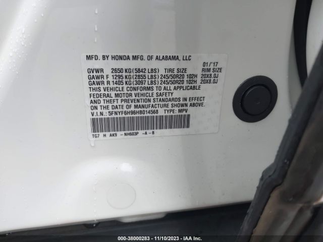 5FNYF6H96HB014568 Honda Pilot Touring