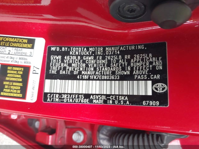 Toyota CAMRY SE 2014 4T1BF1FK7EU803633 Image 9