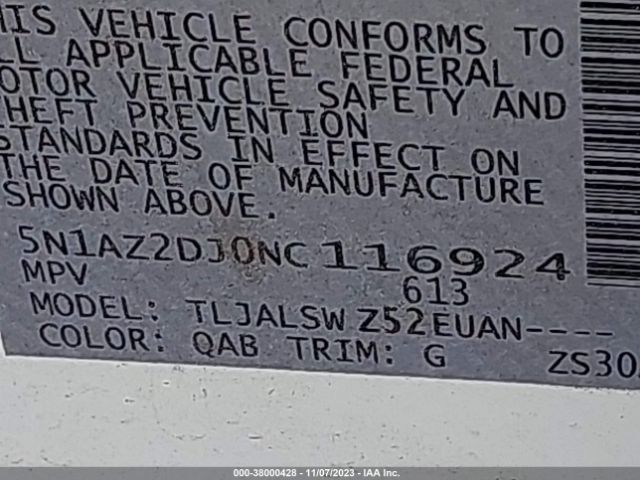 5N1AZ2DJ0NC116924 Nissan Murano Platinum