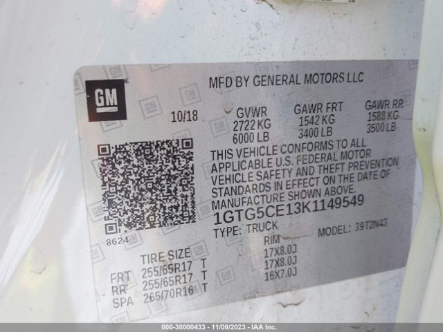 1GTG5CE13K1149549 GMC CANYON SLE