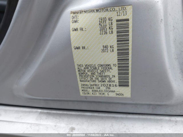 2014 NISSAN ALTIMA 2.5 SL/2.5 SV/2.5/2.5 S VIN: 1N4AL3AP8EC202816