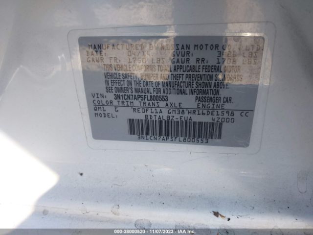 3N1CN7AP5FL800553 Nissan VERSA SV