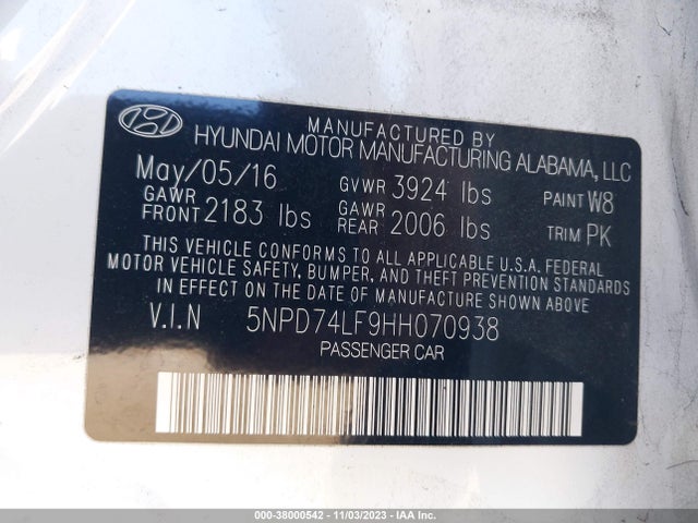 Hyundai ELANTRA SE 2017 5NPD74LF9HH070938 Image 9