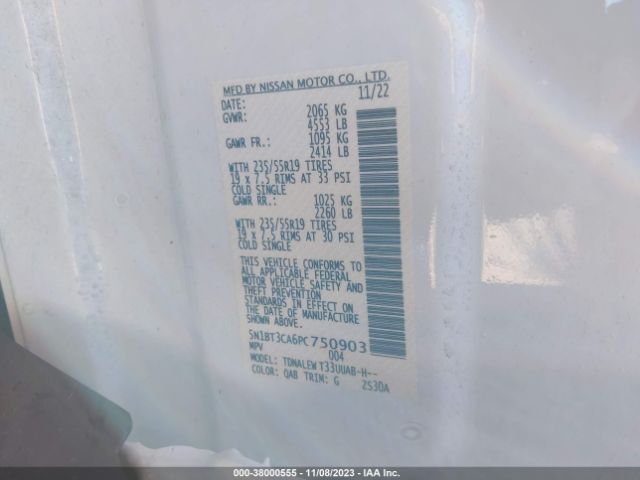 5N1BT3CA6PC750903 Nissan Rogue Sl Fwd