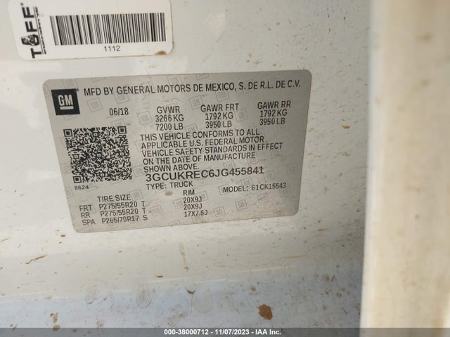 2018 CHEVROLET SILVERADO 1500 1LT VIN: 3GCUKREC6JG455841