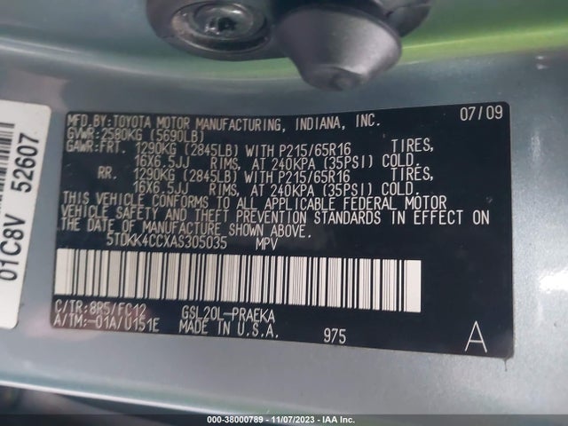 2010 TOYOTA SIENNA LE VIN: 5TDKK4CCXAS305035
