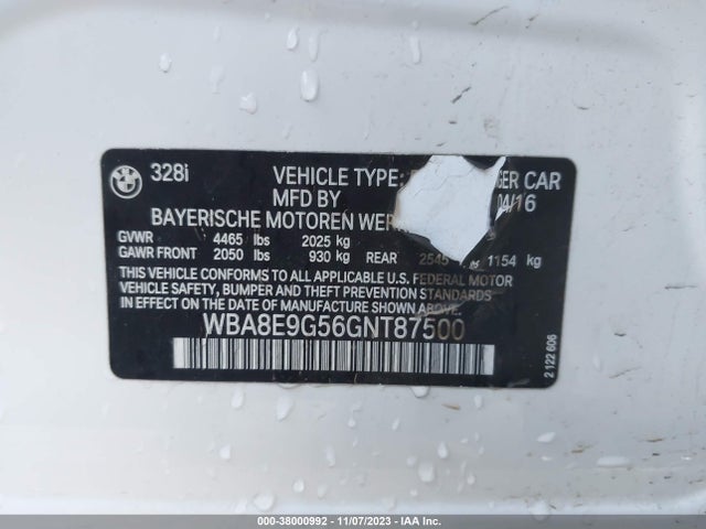 WBA8E9G56GNT87500 BMW 328I