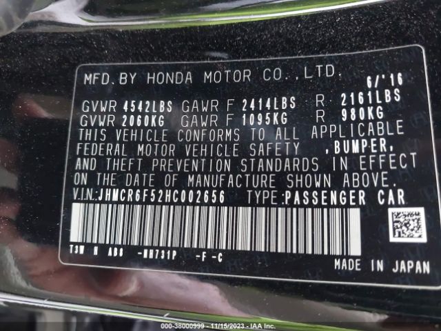 JHMCR6F52HC002656 Honda Accord Hybrid Ex-l