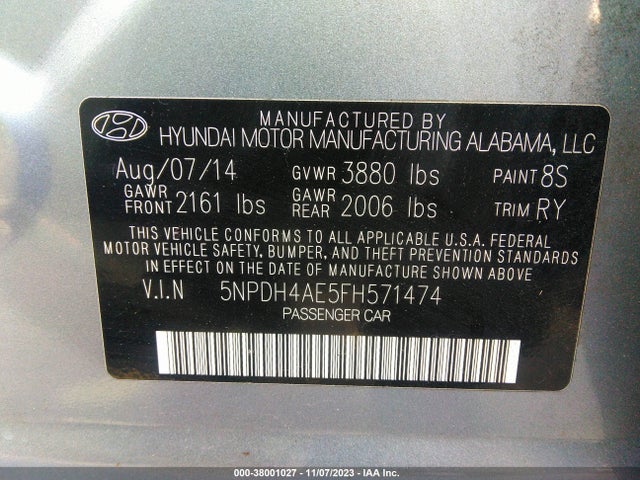 Hyundai ELANTRA SE 2015 5NPDH4AE5FH571474 Image 9