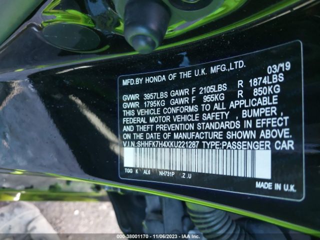 SHHFK7H4XKU221287 Honda Civic Sport