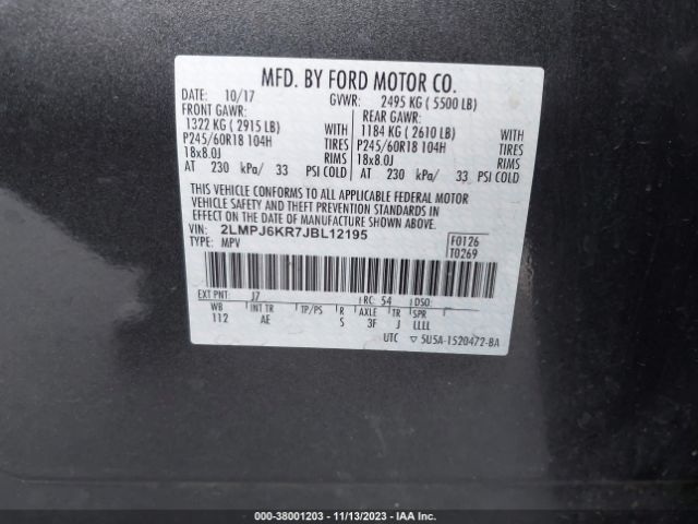 2LMPJ6KR7JBL12195 Lincoln Mkx Select