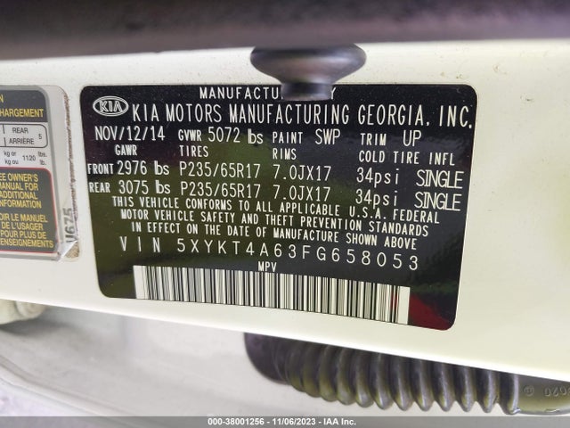 KIA SORENTO LX 2015 5XYKT4A63FG658053 Image 9