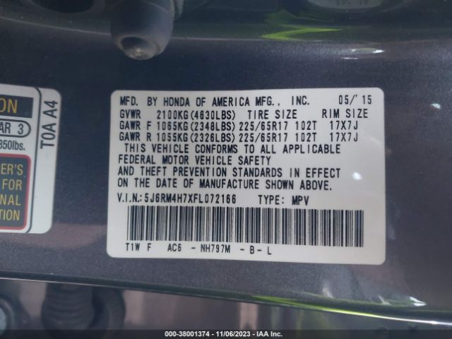 5J6RM4H7XFL072166 Honda Cr-v Ex-l