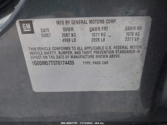 2007 CADILLAC CTS STANDARD VIN: 1G6DM57T070174439