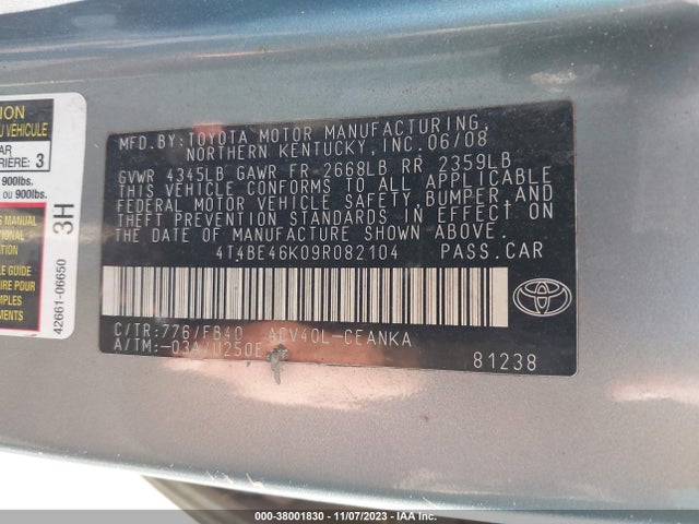 2009 TOYOTA CAMRY LE VIN: 4T4BE46K09R082104