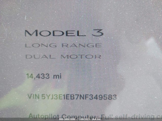 Tesla Model 3 Long Range Dual Motor 2022 5YJ3E1EB7NF349583 Image 16