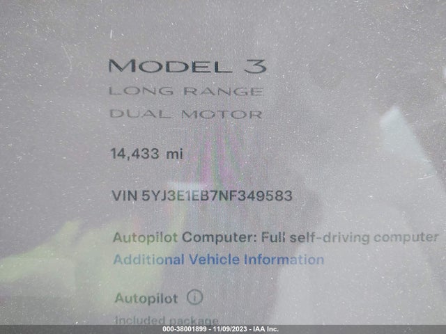 Tesla Model 3 Long Range Dual Motor 2022 5YJ3E1EB7NF349583 Image 7