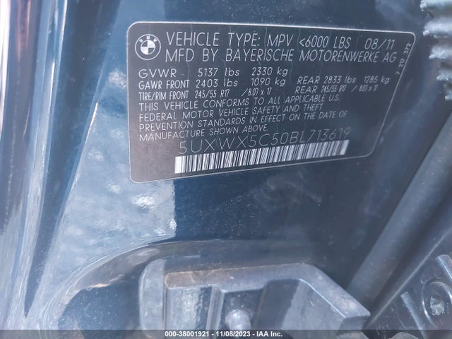 2011 BMW X3 XDRIVE28I VIN: 5UXWX5C50BL713619