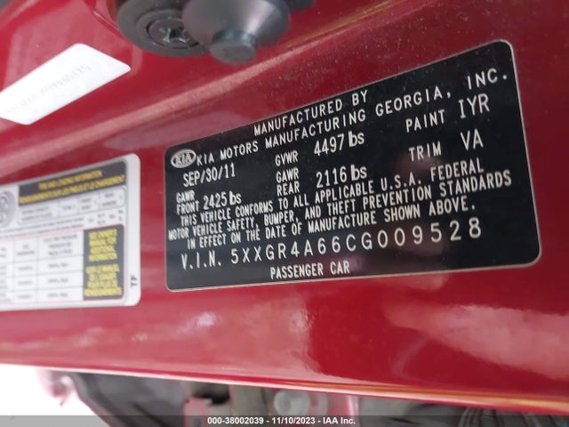 2012 KIA OPTIMA SX VIN: 5XXGR4A66CG009528
