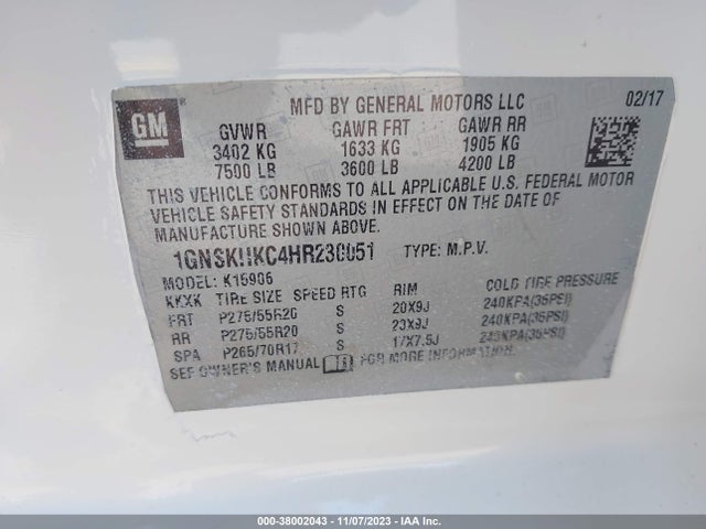 Chevrolet Suburban Lt 2017 1GNSKHKC4HR230051 Image 9