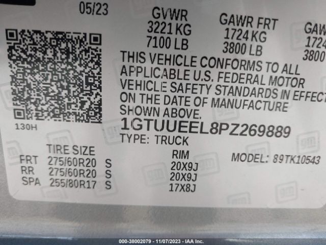 1GTUUEEL8PZ269889 GMC Sierra 1500 4wd  Short Box At4