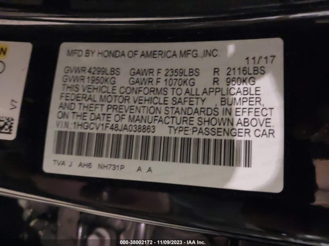 Honda ACCORD EX 2018 1HGCV1F48JA038863 Image 9