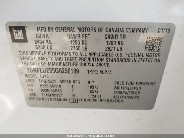 2GKFLUE35G6250139 GMC Terrain Slt