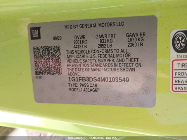 1G1FB3DS4M0103549 Chevrolet Camaro Rwd  1lt