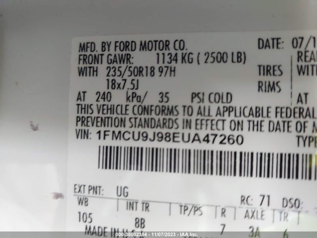 2014 FORD ESCAPE TITANIUM VIN: 1FMCU9J98EUA47260