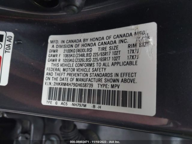 2HKRM4H79GH658739 Honda Cr-v Ex-l