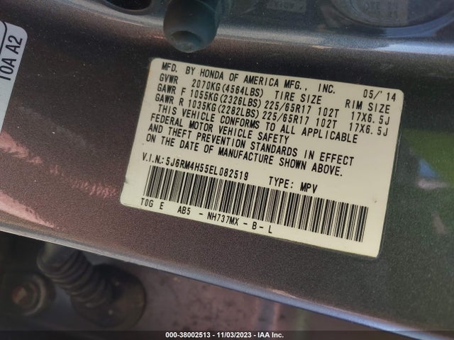 Honda CR-V EX 2014 5J6RM4H55EL082519 Image 9