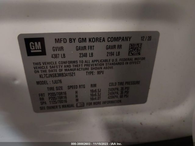2021 CHEVROLET TRAX KL7CJNSB3MB341521 Photo 8