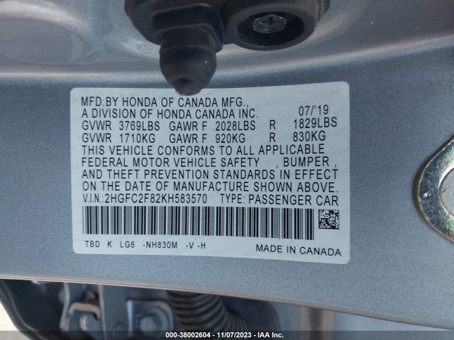 Honda Civic Sport 2019 2HGFC2F82KH583570 Image 9