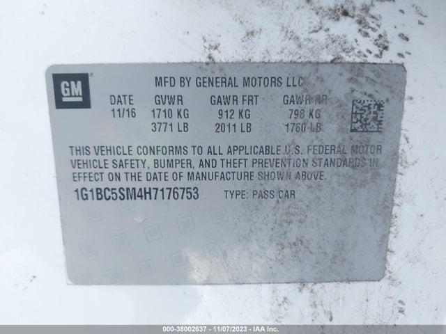 Chevrolet CRUZE LS 2017 1G1BC5SM4H7176753 Image 9