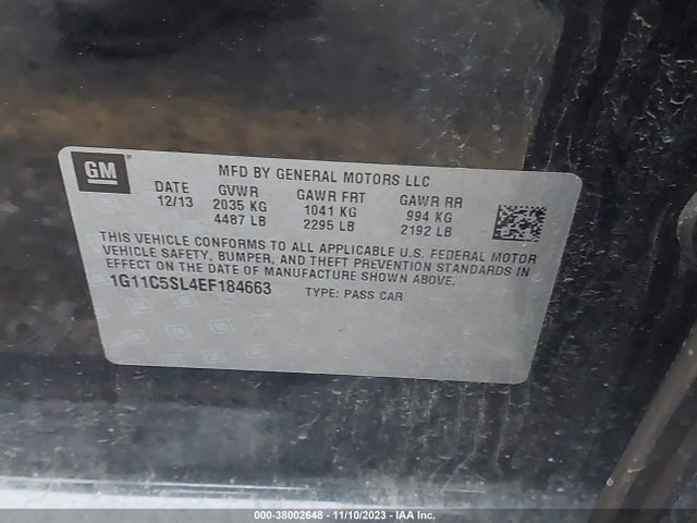 Chevrolet MALIBU 1LT 2014 1G11C5SL4EF184663 Image 9