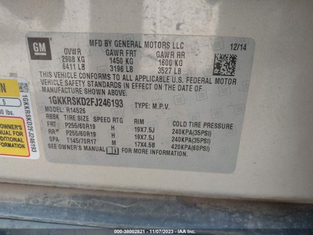 1GKKRSKD2FJ246193 GMC Acadia Slt-2