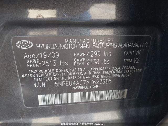 2010 HYUNDAI SONATA LIMITED VIN: 5NPEU4AC7AH623985