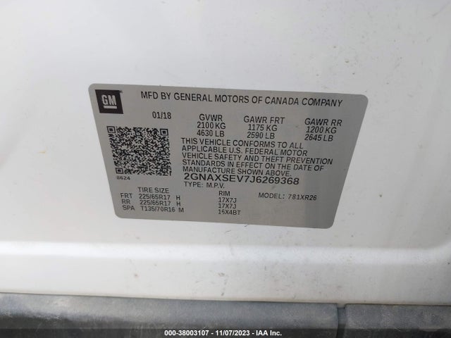 Chevrolet EQUINOX LT 2018 2GNAXSEV7J6269368 Image 9