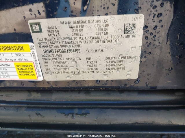 Chevrolet Traverse Ls 2016 1GNKVFKD0GJ264490 Image 9