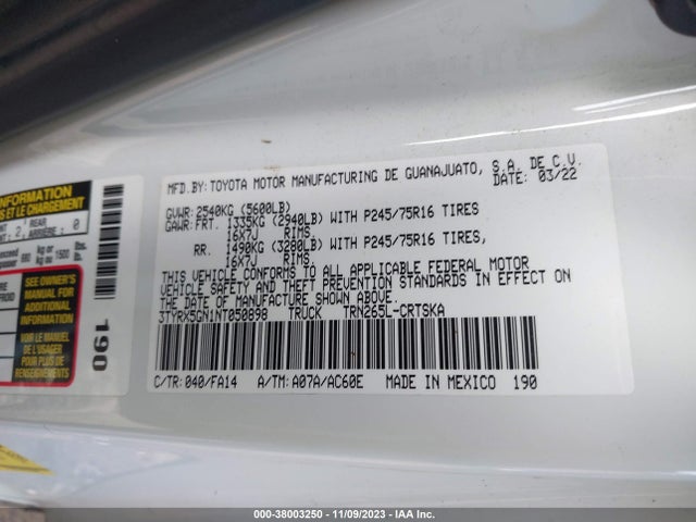 Toyota Tacoma Sr 2022 3TYRX5GN1NT050898 Image 9