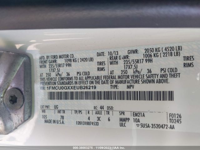 1FMCU0GXXEUB26219 Ford ESCAPE SE