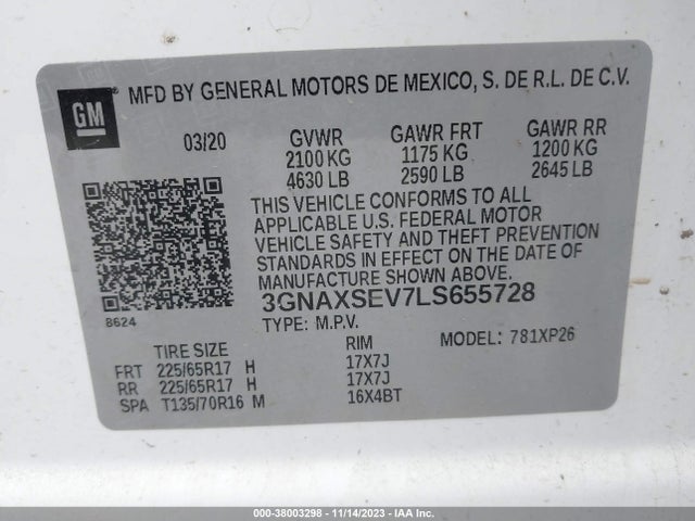 Chevrolet Equinox Awd Ls 2020 3GNAXSEV7LS655728 Image 9
