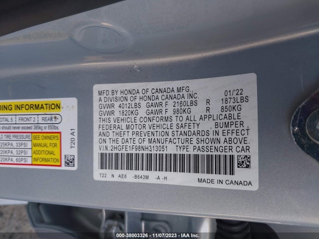 Honda Civic Touring 2022 2HGFE1F98NH313051 Image 9