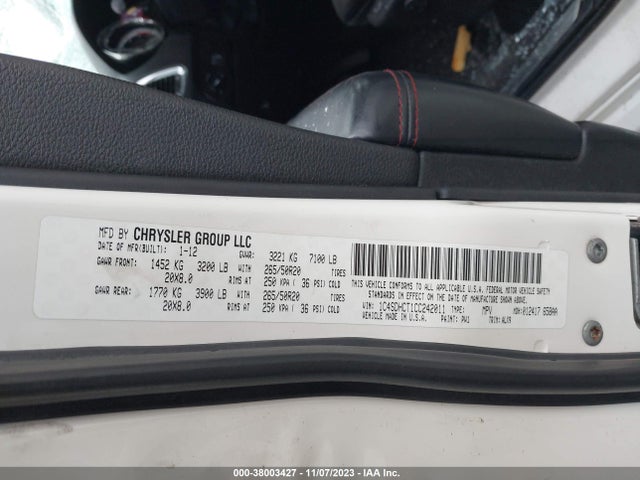 2012 DODGE DURANGO R/T VIN: 1C4SDHCT1CC242011