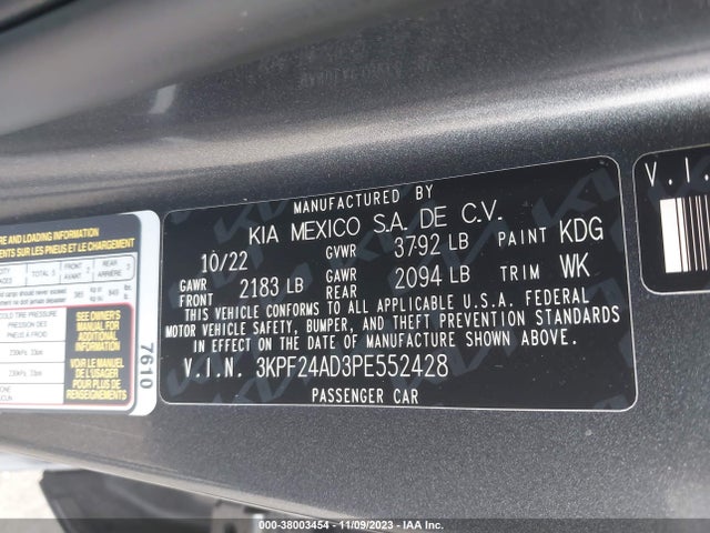 2023 KIA FORTE LXS VIN: 3KPF24AD3PE552428