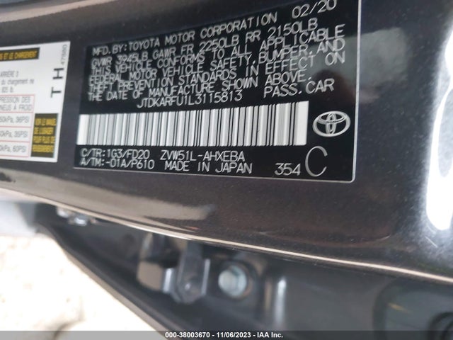 Toyota Prius Le 2020 JTDKARFU1L3115813 Image 9