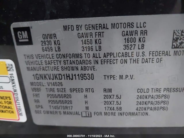 Chevrolet Traverse Premier 2017 1GNKVJKD1HJ119530 Image 9