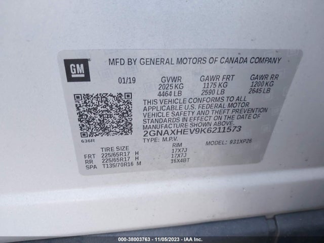 Chevrolet EQUINOX LS 2019 2GNAXHEV9K6211573 Image 9