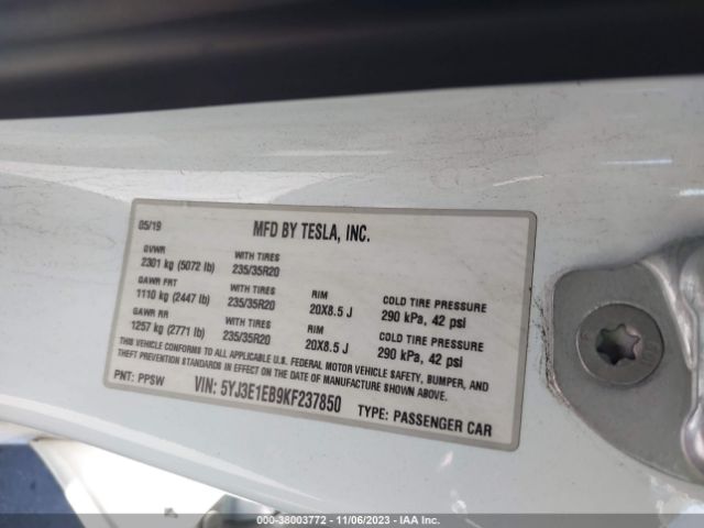 5YJ3E1EB9KF237850 Tesla Model 3 Long Range/performance